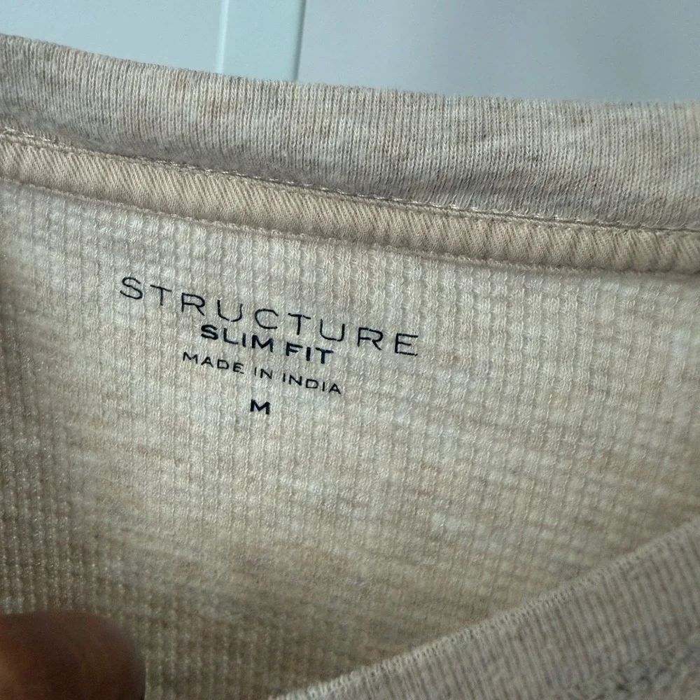 STRUCTURE sz M Mens Long Sleeve Thermal‎ Knit Slim Fit Shirt Beige Casual